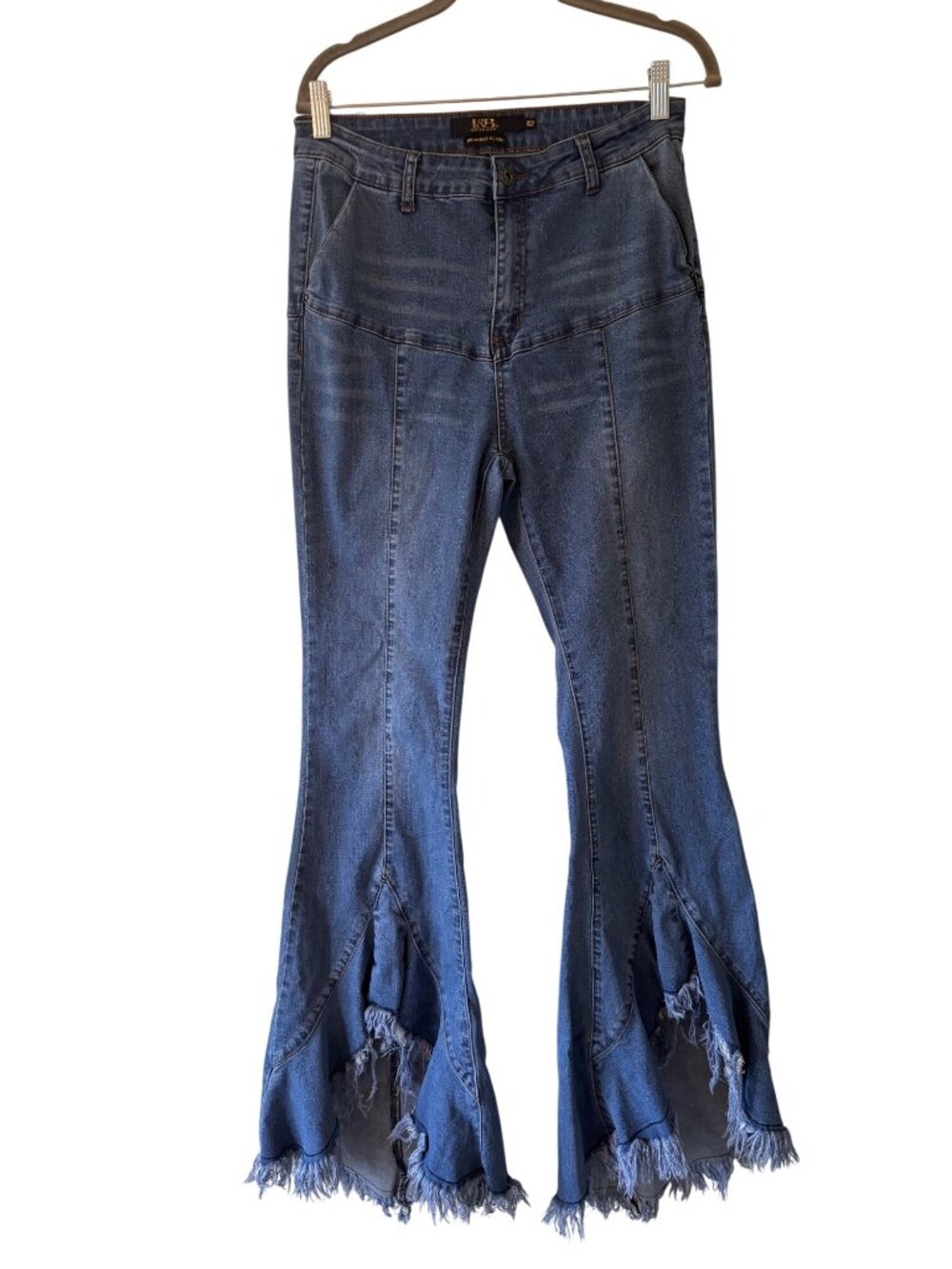 Lucky & Blessed High Rise Flare Denim Jeans With Frayed Hem - Size 12 - Picture 10 of 10